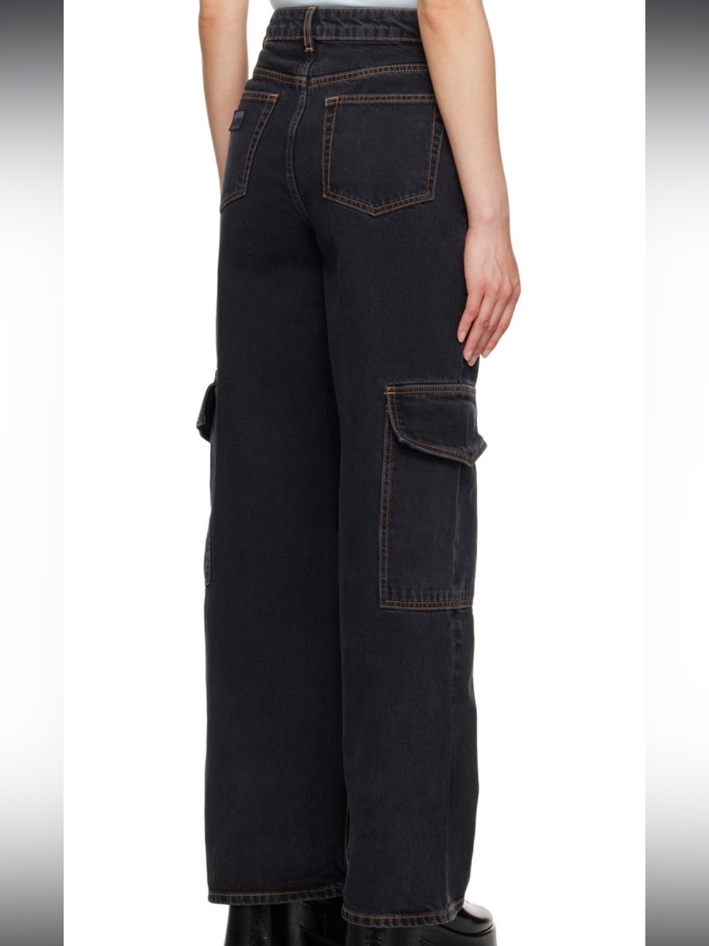 GANNI Washed Black Cargo Jeans Wide Leg Organic Cotton Womens Size 24 - Picture 3 of 9